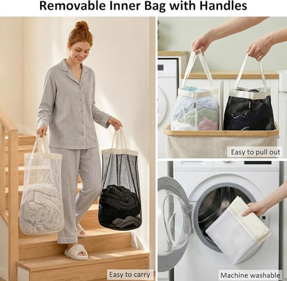 efluky Laundry Hamper with Lid, Double Laundry Basket with 2 Removable Bags - Image 3
