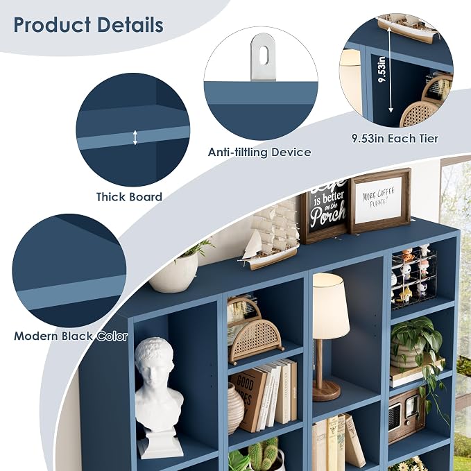 FOTOSOK Bookshelf Bookcase 8-Tier Narrow Bookshelf Tall CD Media Tower Rack | - Image 6