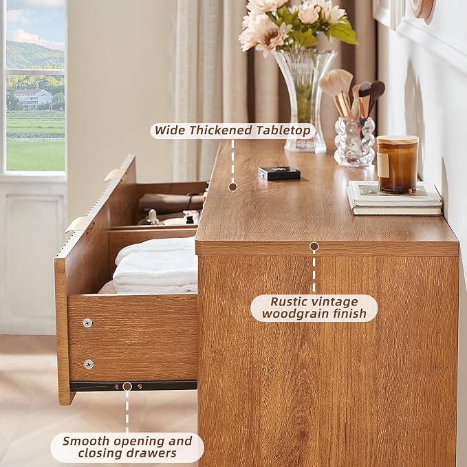 LEYAOYAO Fluted 6 Drawers Dresser, Curved Profile Design, Dresser TV Stand - Image 7
