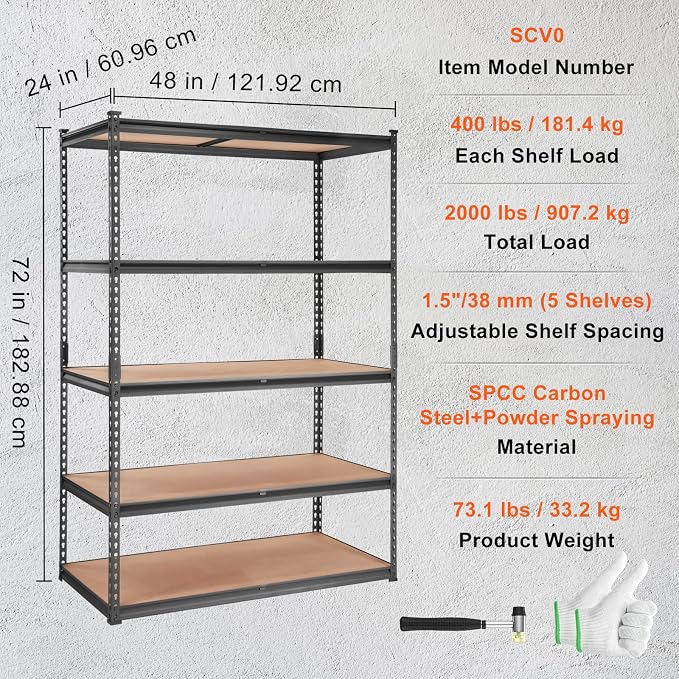 VEVOR Storage Shelving Unit, 5-Tier Adjustable Storage Shelves, Metal Shelves - Image 8