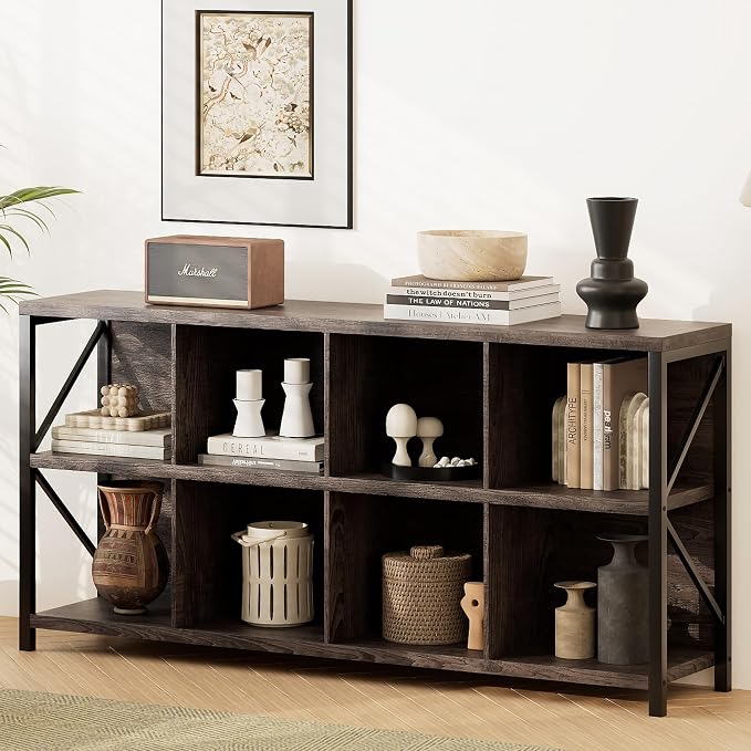 8 Cube Storage Organizer Bookshelf, Industrial Horizontal Bookcase, Accent by Unknown