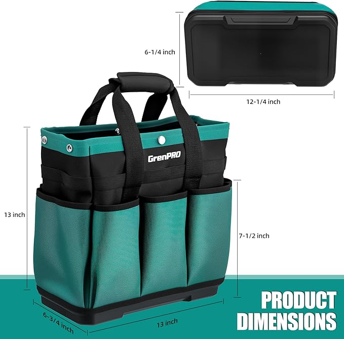 GrenPRO Garden Tool Bag Molded Bottom, Heavy Duty Tool Tote Toolbox - Image 2