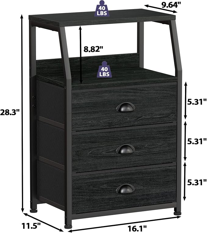 Furnulem Black Night Stand, Small Dresser - Image 3