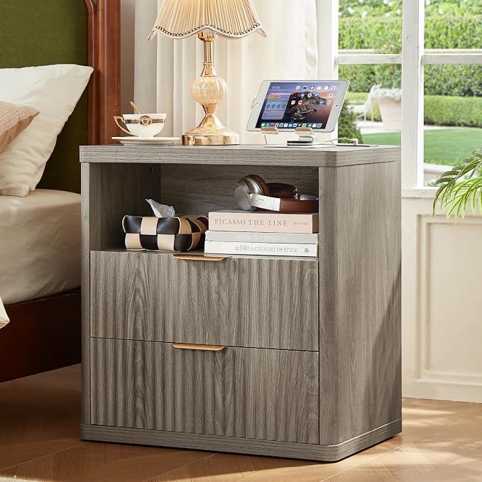 LEYAOYAO Fluted Farmhouse Nightstand Set of 2 - Image 2
