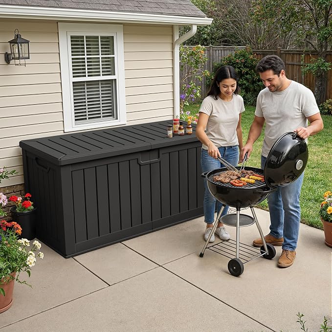 240 Gallon HDPE Deck Box Outdoor Indoor Waterproof Storage Box - Image 2