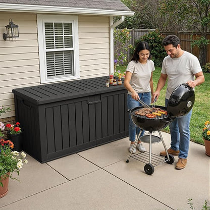 240 Gallon HDPE Deck Box Outdoor Indoor Waterproof Storage Box - Image 2
