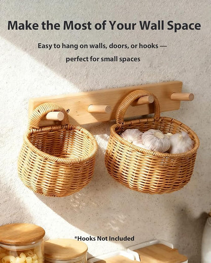 2 Pack Wall Hanging Rattan Baskets, Hand-Woven Storage Basket, Small Wall - Image 3