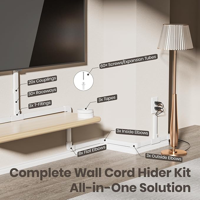 Delamu TV Cord Hider Wall, 472in Cable Hider, Cord Covers - Image 4