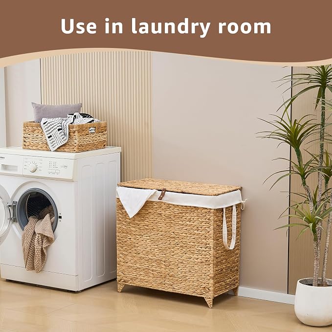 Laundry Hamper with Lid and Removable Liner Bag, Handwoven Natural Hyacinth - Image 6