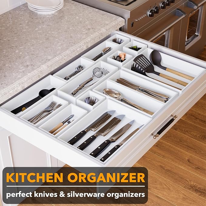 SpaceAid 14-Piece Bamboo Drawer Organizer Storage Boxes Set, Wood Tray Junk - Image 4
