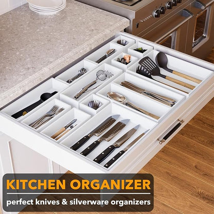 SpaceAid 14-Piece Bamboo Drawer Organizer Storage Boxes Set, Wood Tray Junk - Image 4