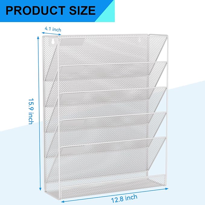 Wall File Organizer Holder Mesh Hanging Paper Document Holder, Vertical 6 - Image 3