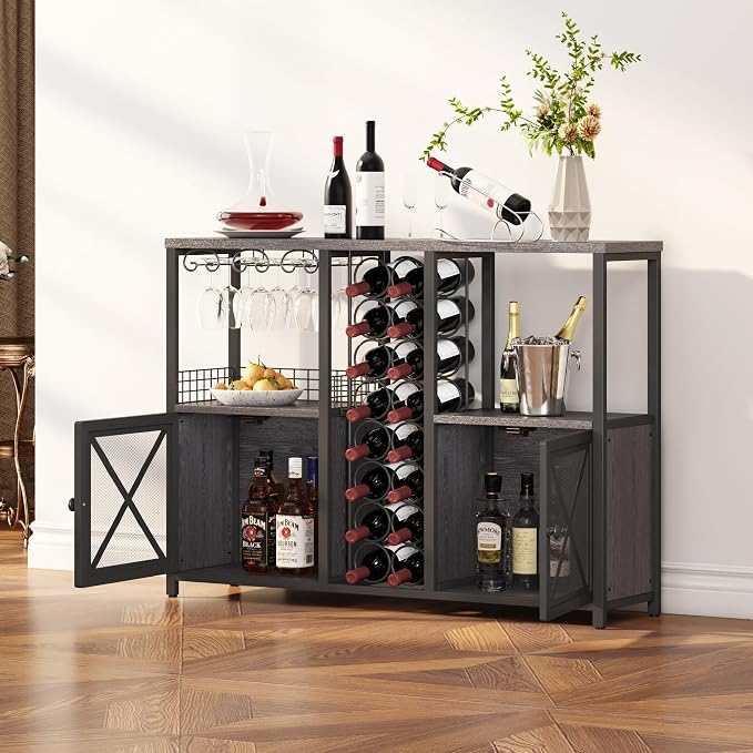 Homeiju Mini Bars for Home, Wooden Coffee Bar Cabinet, Modern Liquor Cabinet - Image 7