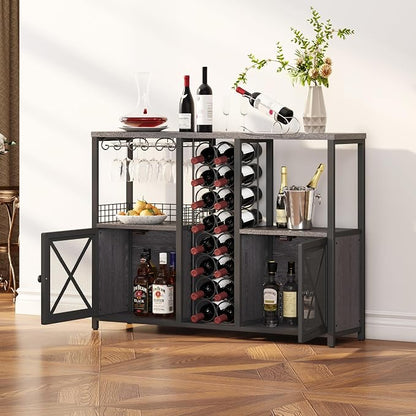 Homeiju Mini Bars for Home, Wooden Coffee Bar Cabinet, Modern Liquor Cabinet - Image 7
