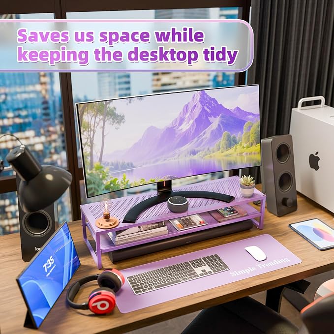Simple Trending 2 Tier Metal Dual Monitor Stand Riser, Computer Office Desktop - Image 3