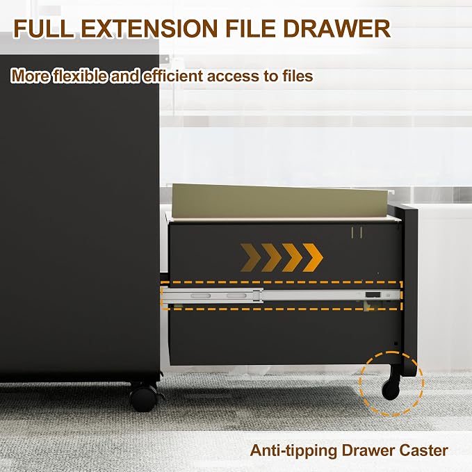 2 Drawer File Cabinet with Lock and 4 Keys, Mobile Metal Filing Cabinet - Image 5
