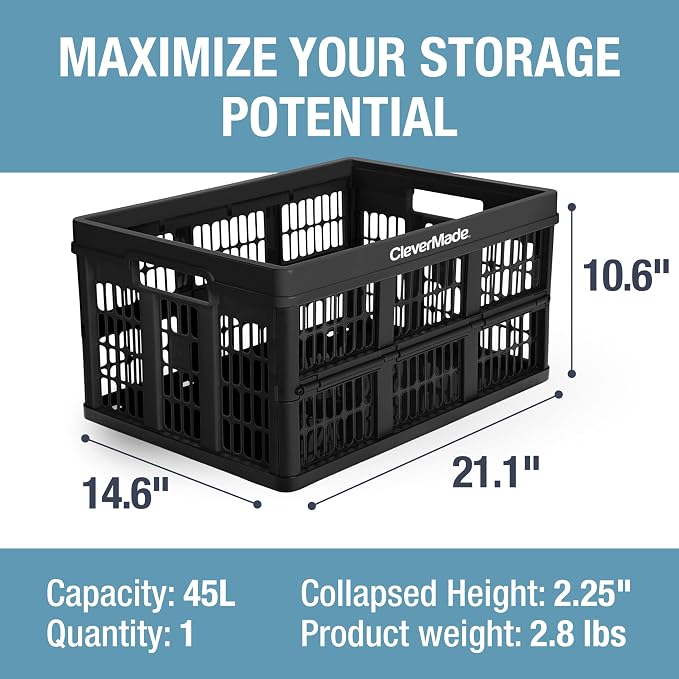 CleverMade Collapsible Utility Crates-Obsidian 1pck 45L / 11 Gal holds 66 lbs - Image 4