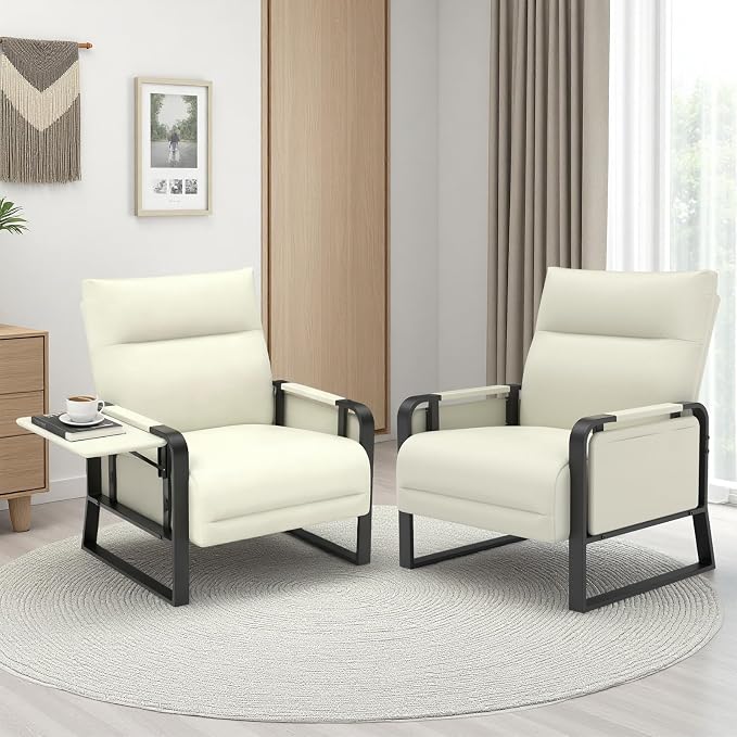 Upholstered Accent Chairs Set of 2, Modern Faux Leather Sofa Chairs - Image 9