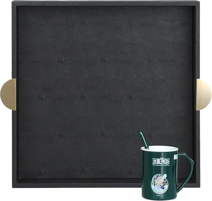 HofferRuffer Faux Leather Decorative Serving Tray, Elegant Coffee Table Ottoman - Image 8