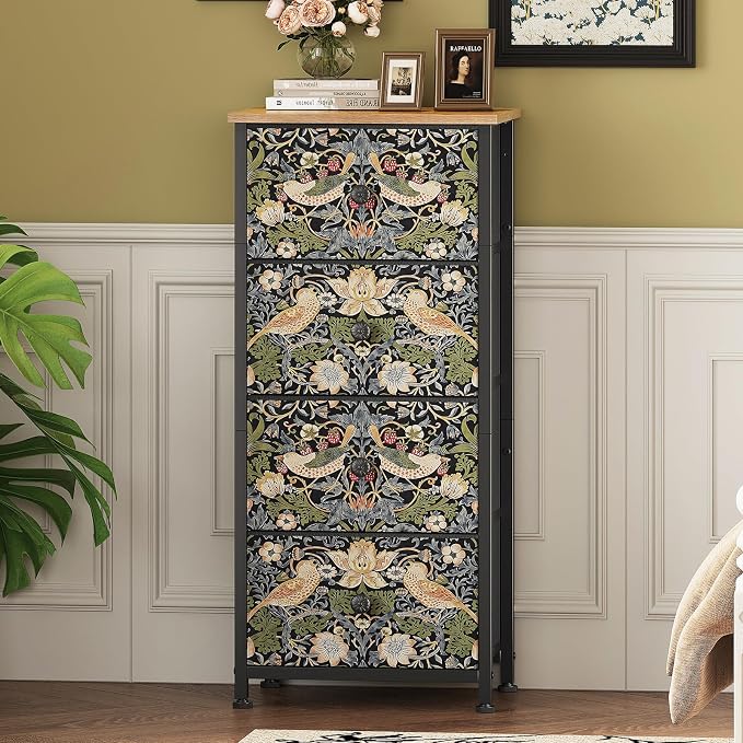 Dresser for Bedroom with 4 Drawer Strawberry Thief Dresser Vintage Storage - Image 4