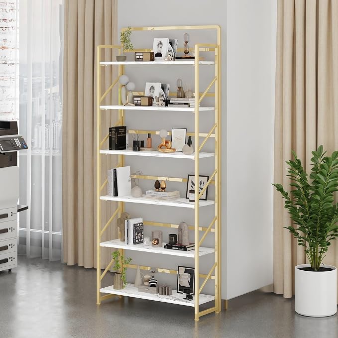 JSB 6 Tier No Assembly Folding Bookshelf, 30.3" Wide Foldable Storage Bookcase - Image 2