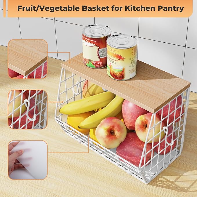 White Fruit Bowl Wire Basket Storage Pantry Fruit and Vegetable Storage Fruit - Image 3
