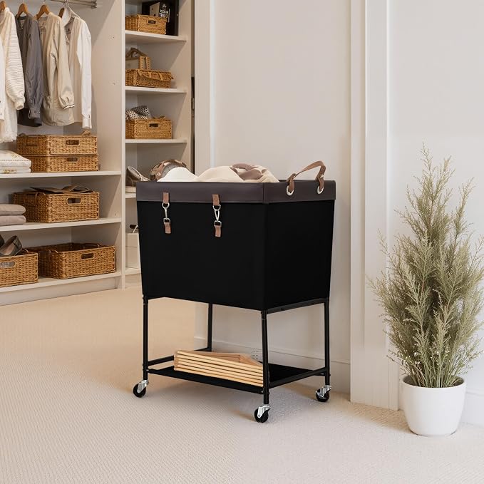 StorageWorks Laundry Cart, 2 Tier Rolling Basket - Image 6