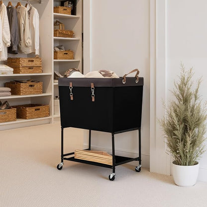 StorageWorks Laundry Cart, 2 Tier Rolling Basket - Image 6