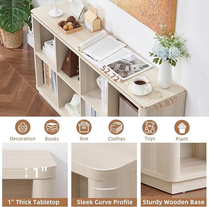 8 Cube Storage Bookcase, Wooden Floor Standing 2-Tier Cubby Console Bookshelf - Image 3