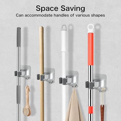 nacena 4 Pack No Drill Self Adhesive Broom Mop Holder Wall Mount - Image 8