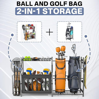 WALMANN Garage Sports Equipment Organizer, Ball Storage Stand, Indoor Golf Bags - Image 3