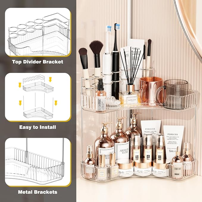 2-Tier Corner Bathroom Counter Organizer - Image 6