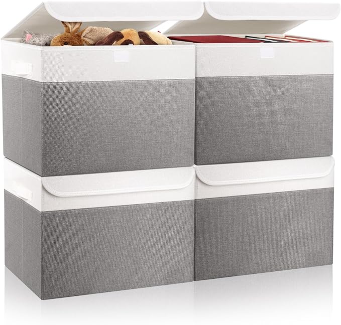 Large 22 Quart Linen Fabric Foldable Storage Bin Cube Organizer Basket by Bagnizer