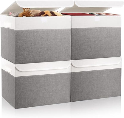 Large 22 Quart Linen Fabric Foldable Storage Bin Cube Organizer Basket by Bagnizer