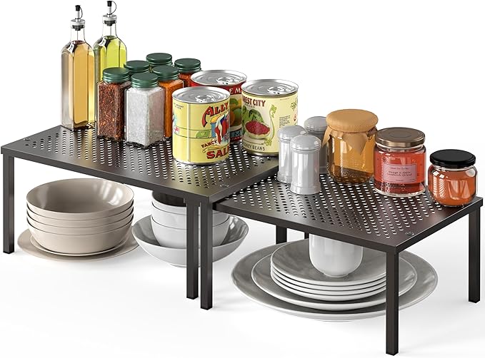 Simple Houseware Cabinet Counter Shelf Organizer w/Steel Surface, Bronze | by SimpleHouseware