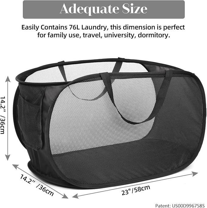 Durable Collapsible Laundry Baskets, Mesh Pop Up Laundry Hamper - Image 3