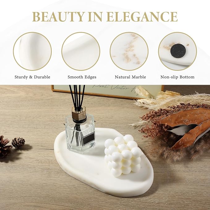 Koville Luxurious White Marble Vanity Tray, Cloud Shape Serving Stone Key Tray - Image 2