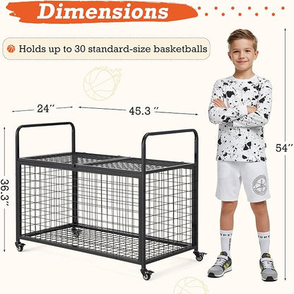 AECOJOY Ball Cart Storage, Rolling Basketball Bin - Image 2