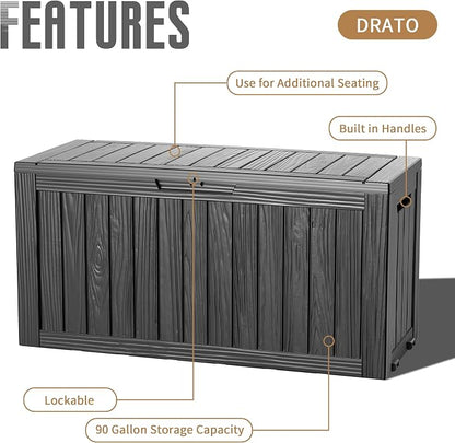 DRATO 90 Gallon Deck Boxes Outdoor Waterproof, Lockable Outside Storage Box - Image 4
