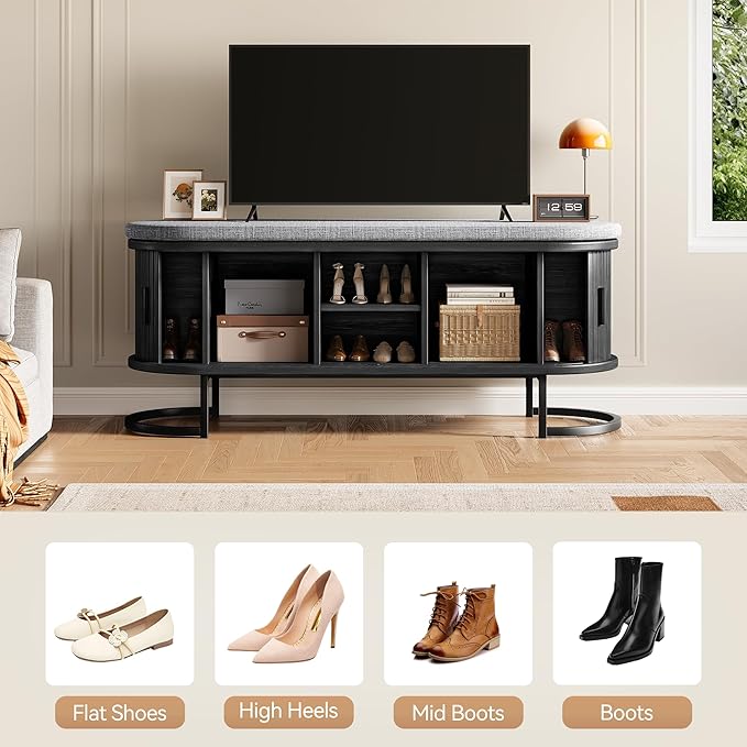 Decofy Shoe Storage Bench with Cushion and Sliding Doors, 47.2 Inch Shoe Bench - Image 7