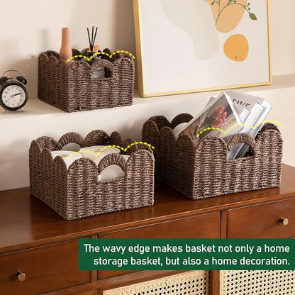 OIAHOMY Scalloped Wicker Baskets, Hand-woven Storage Baskets - Image 6