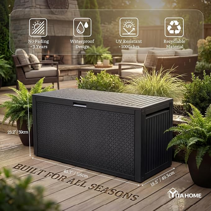 YITAHOME 95 Gallon Outdoor Storage Deck Box, Waterproof Resin Deck Box w/Handles - Image 4