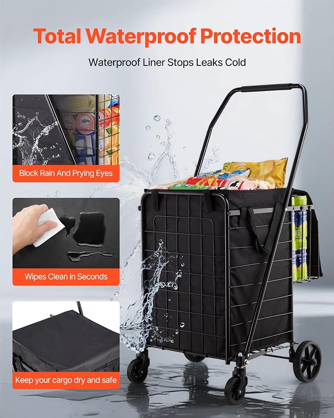VEVOR Shopping Cart, Folding Grocery Utility Cart - Image 3