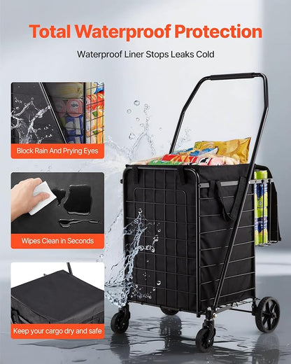 VEVOR Shopping Cart, Folding Grocery Utility Cart - Image 3