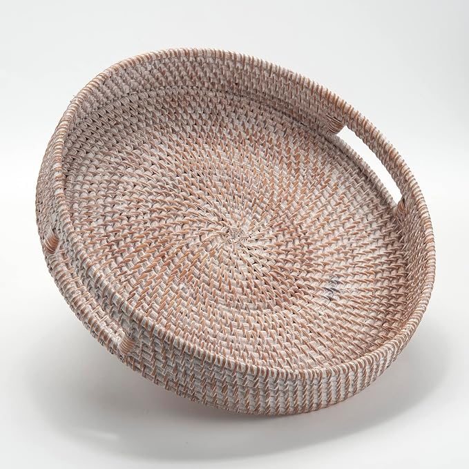 Coffee Table Tray Round Rattan Ottoman Tray Woven Serving Trays by DECRAFTS