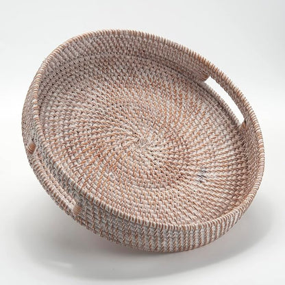 Coffee Table Tray Round Rattan Ottoman Tray Woven Serving Trays by DECRAFTS
