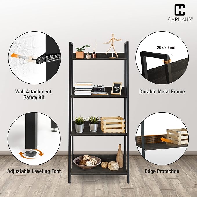 CAPHAUS 4 Tier Ladder Bookshelf, 24 Inch Width Free Standing Shelf, Bookcase - Image 5