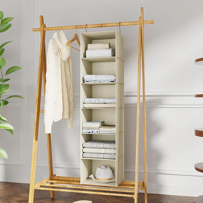 Hanging Closet Organizer, Easy Mount Foldable 6-Shelf Hanging Closet Wardrobe - Image 2