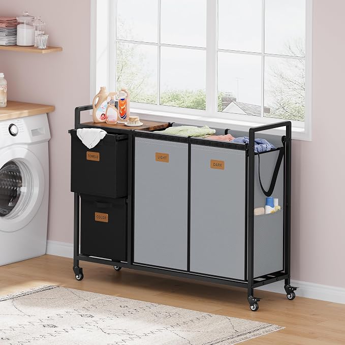 Hoctieon 4 Section Laundry Cart, 48 Gal. Laundry Hamper - Image 2