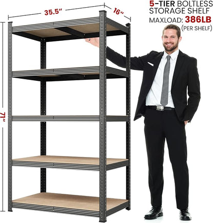 Yaheetech 5-Tier Heavy Duty Storage Shelves 35.5"W x 16"D x 71"H Dark Gray | - Image 3